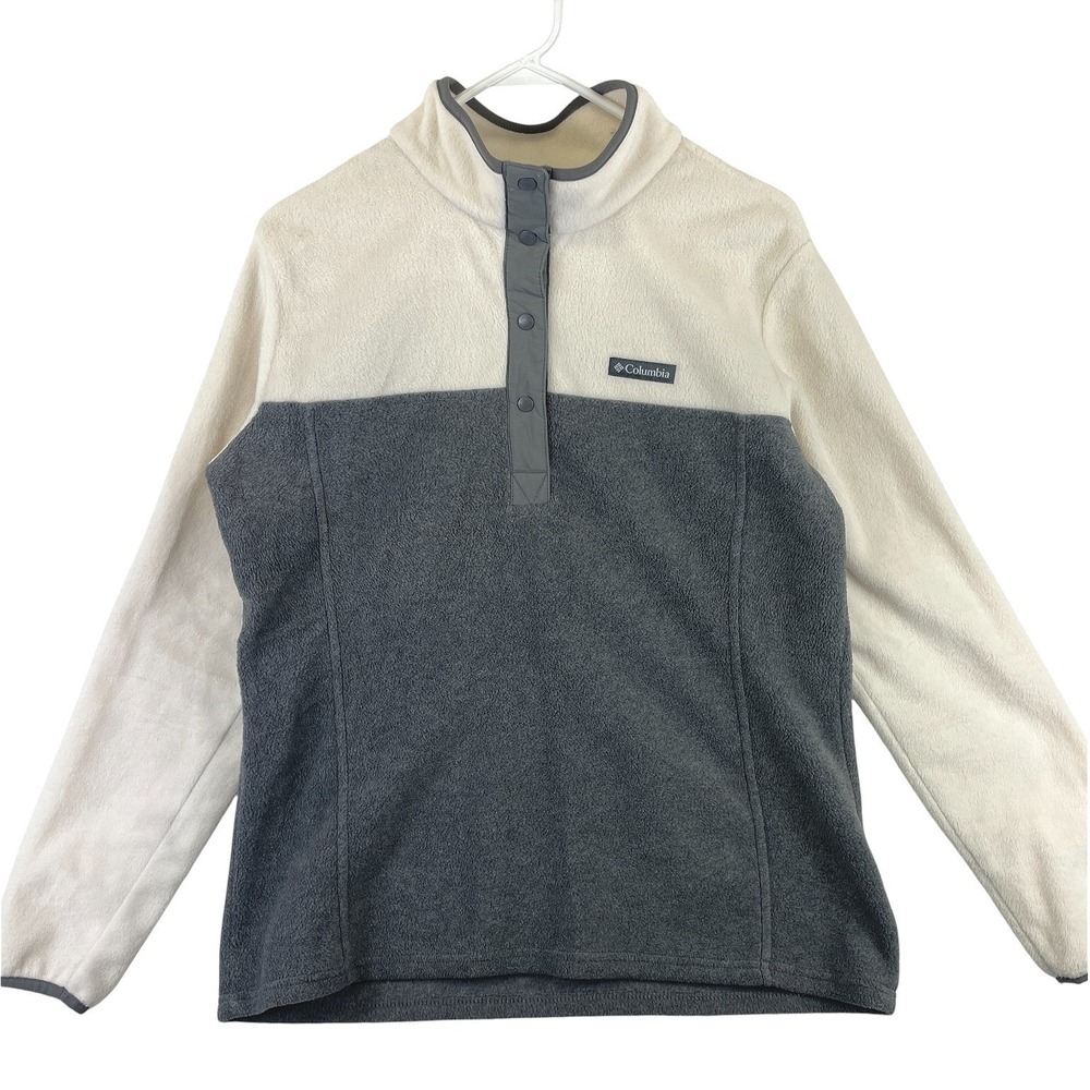 Columbia Colorblock Snap Fleece Pullover Jacket Womens L Cream Gray Gorpcore